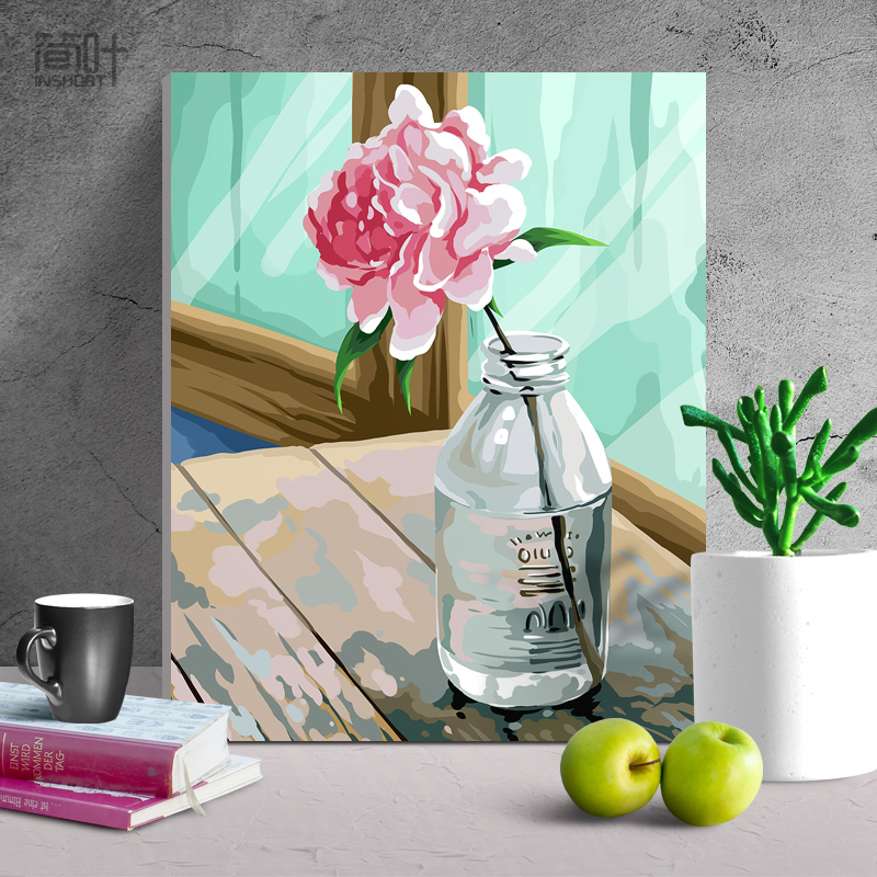 Jane leaf diy digital oil painting color oil painting plant flower hand-painted filled living room decoration painting waiting for the fragrance of flowers