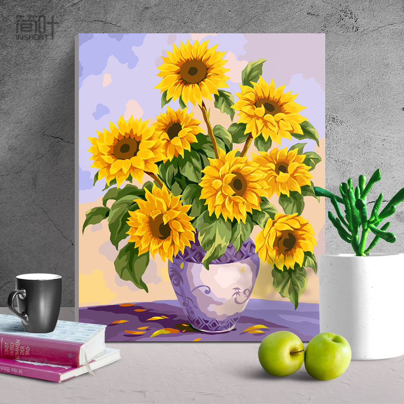 Jane leaf diy digital oil painting flower bonsai hand-painted oil painting hand-painted fill painting restaurant decoration painting hanging painting