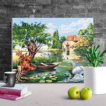Jane leaf oil painting coloring painting creative diy landscape digital oil painting living room decoration hanging painting Lake Swan