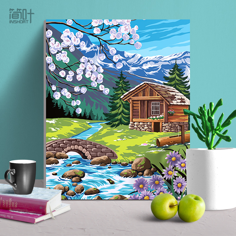 Jane leaf digital oil painting diy filled landscape floral anime coloring decompression hand-painted living room oil paint decorative painting