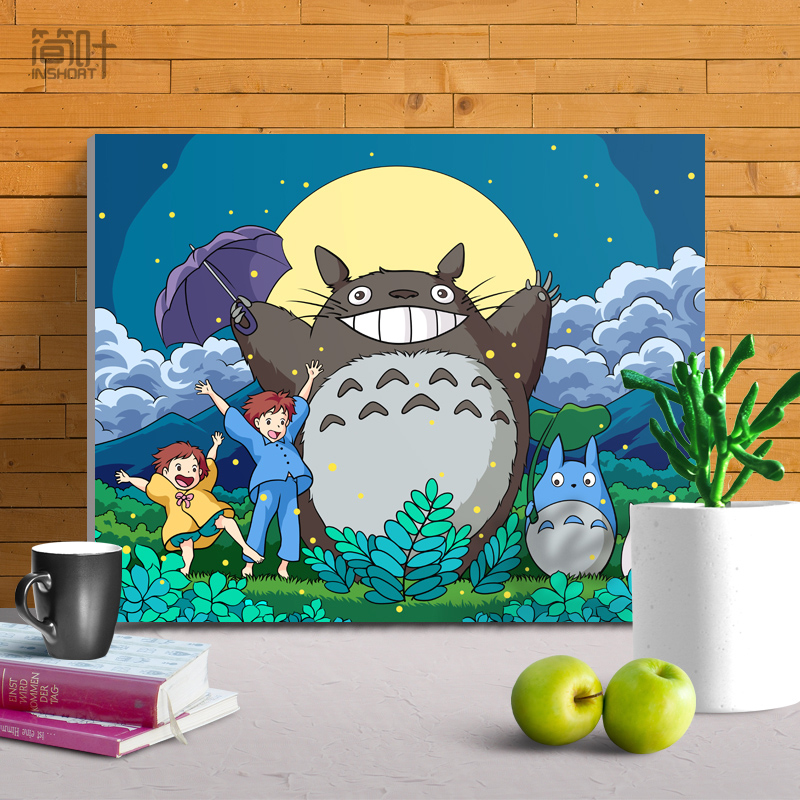 Brief Leaf Oil Painting Diy Padding Digital Oil Color Painting Cartoon Animation Characters Children Hand Hand-painted Painted Dragon Cat