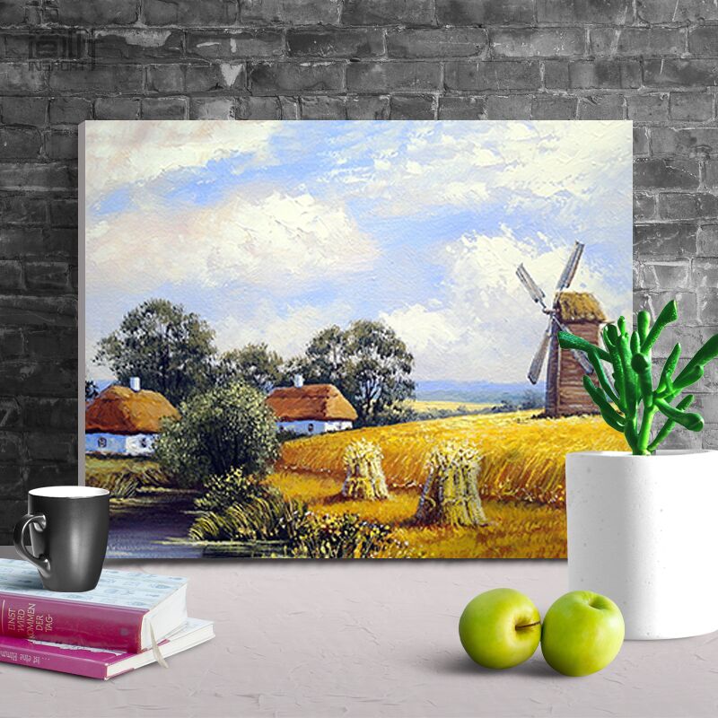Jane Leaf Oil Painting DIY Filled Digital Painting Autumn Harvest Windmill Adult Relieve Boredom Decompression Landscape Painting Hand Painted