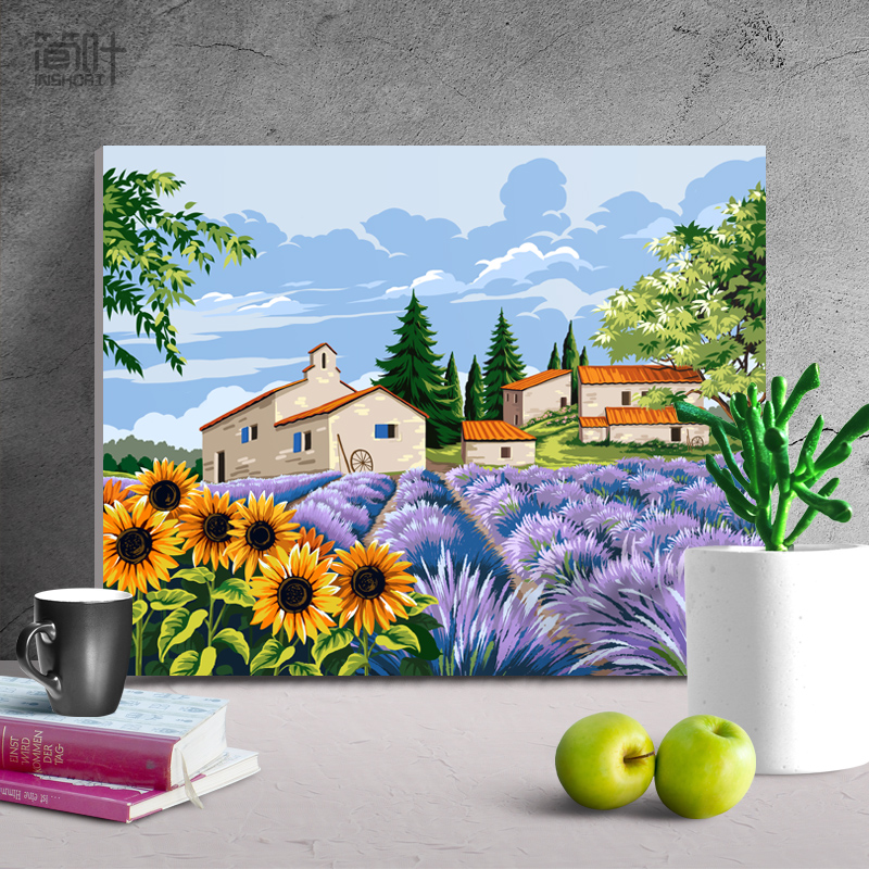 Jane leaf diy digital oil painting Landscape oil painting Flower handmade coloring coloring Living room decoration wall hanging painting