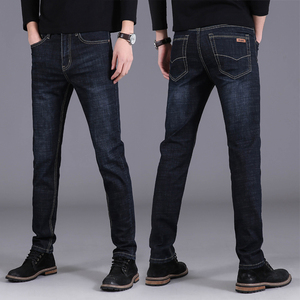 秋季薄款男士牛仔裤爸爸高腰弹力裤