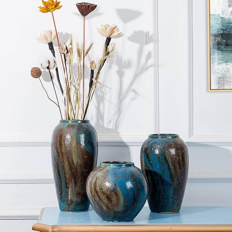 Simple and modern ceramic vase decoration conference room cafe decoration new Chinese dry flower arrangement succulent flower pot