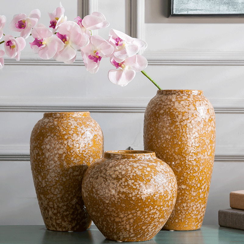 Jingdezhen Ceramic Vase with earth yellow snow flake vase in living room dry flower vase in vase