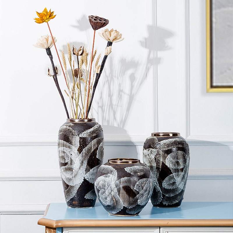 Jingdezhen ceramic vase modern minimalist new Chinese retro nostalgic dry flower arrangement flower pot living room bedroom decoration