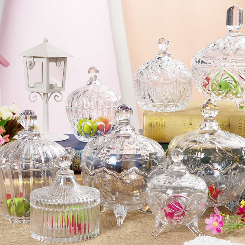 Crystal jewelry box Glass candy jar storage jar storage box Dresser decorative ornament model house ornament
