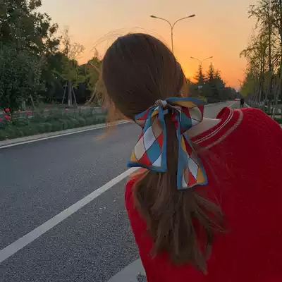 Korean silk scarf autumn and winter style Foreign style fashion high sense thousand bird grid long retro ribbon hair band female tie hair Joker