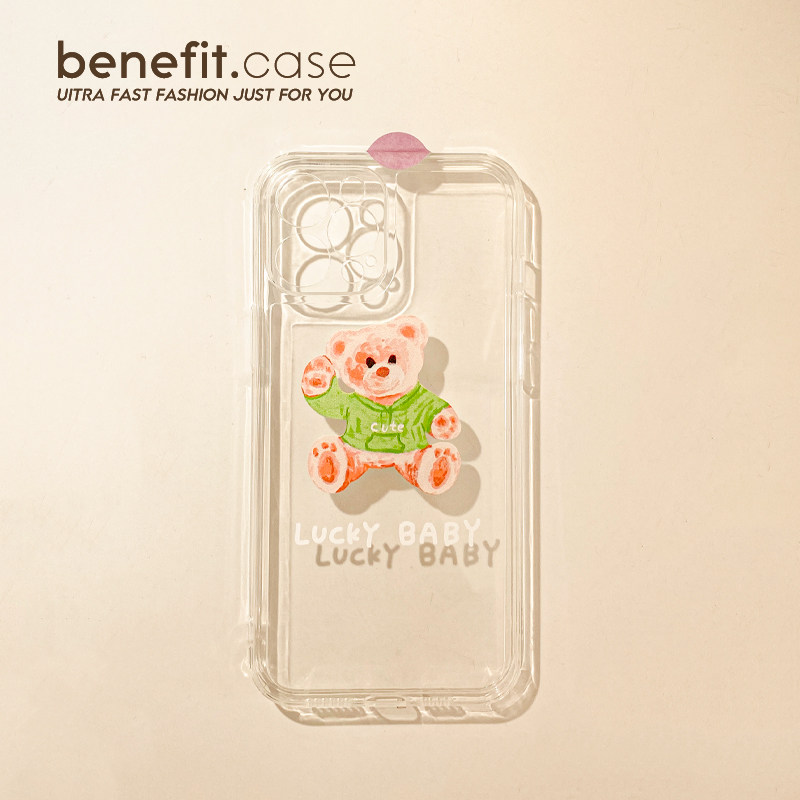 Benefit Japan-ROK cute thick cotton T bear application Apple 13promax mobile phone protection shell cartoon iphone12mini transparent xsmax teenage girl xr original 8