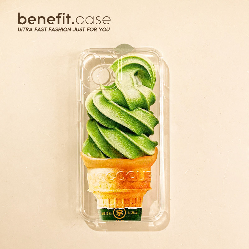 Benefit creative smeared tea ice cream apply Apple 13promax mobile phone protection shell iphone12 silicone mini fun xsmax sweet cylinder xr prank 8p