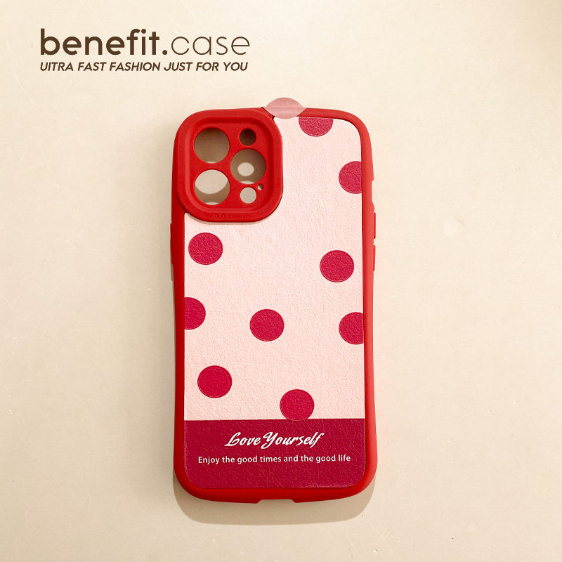 Benefit Japanese and Korean wine red wave points are suitable for Apple 13promax mobile phone case iphone12 silicone mini anti-fall xsmax small fragrance xr sweet 8pl