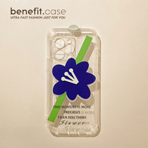 Benefit Japan-ROK wind green strip blue flowers apply Apple 13promax mobile phone shell iphone12 transparent mini silicone xsmax brief xr small crowd8