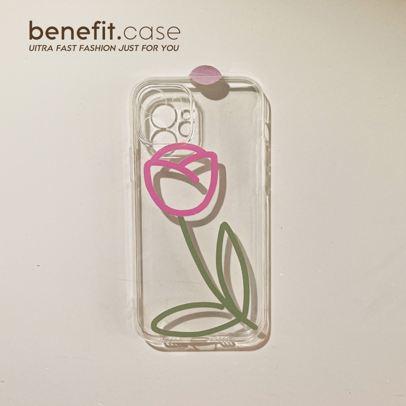 Benefit minimalist pink tulip suitable for Apple 13promax mobile phone case simple iphone12mini soft 14promax Japanese and Korean 11xs one stick