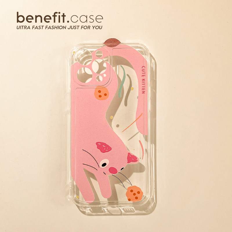 Benefit cartoon cute pink kitty applies Apple 13promax mobile phone protective shell Japan-ROK iphone12mini adolescent girl xsmax creative xr transparent 8