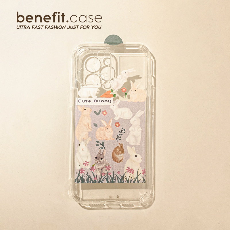 Benefit Japan-ROK Inwind Oil Painting Cute Rabbit applies Apple 13promax mobile phone protective shell cute iphone12mini transparent xsmax maiden xr silicon