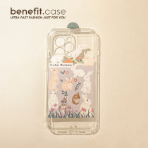 Benefit Japan-ROK Wind Oil Painting Cute Rabbit applies Apple 13promax mobile phone shell cute iphone12mini transparent xsmax girl xr silicone 8