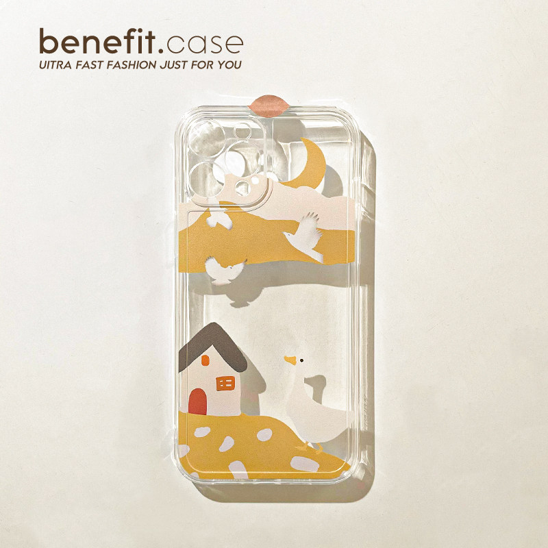 Benefit original cute yellow beach duck applies Apple 13promax mobile phone protection shell art iphone12mini transparent xsmax cartoon xr anecdote