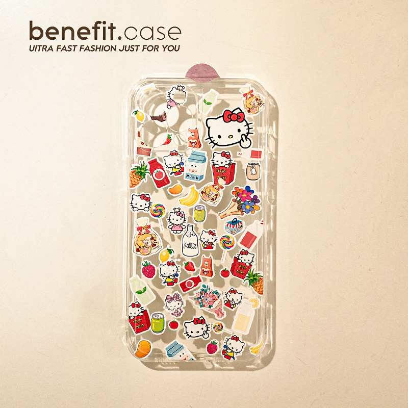 Benefit Japan-ROK cute Hello snacks apply Apple 13promax mobile phone protection shell cartoon iphone12mini transparent xsmax full package xr
