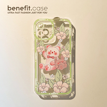 Benefit creative flower bushes bear application Apple 13promax mobile phone shell iphone12mini protective sleeve xsmax transparent painted xr8plus silicon