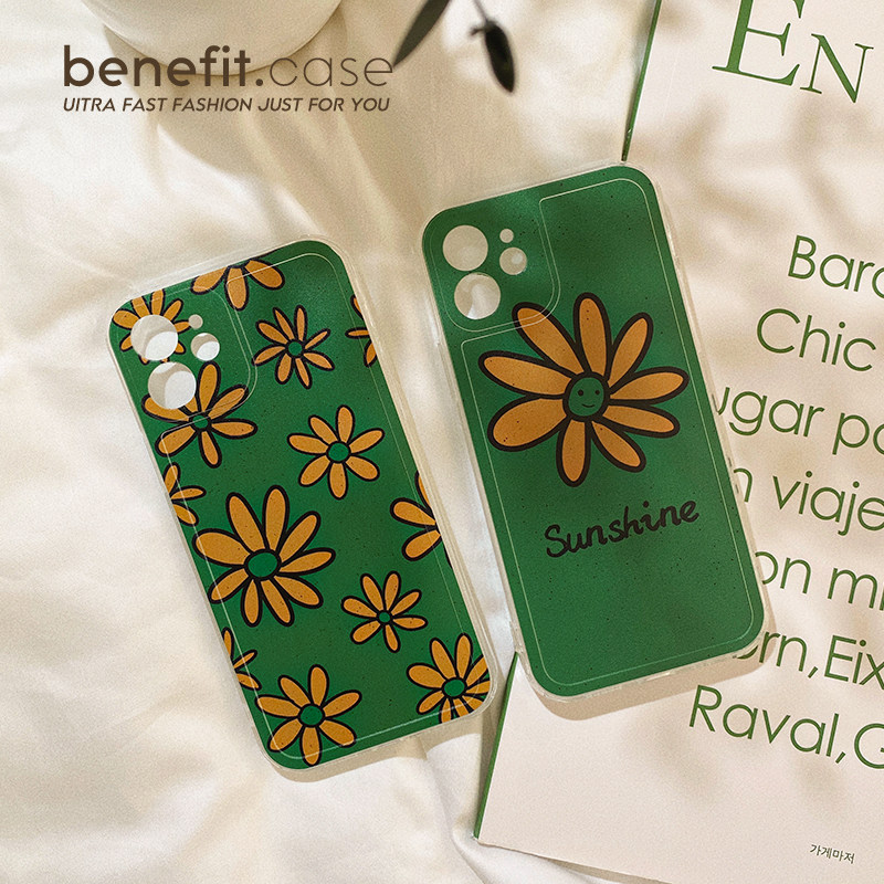 Benefit creative retro green sunflower applicable Apple 13promax mobile phone protection shell iphone12mini protective sheath xsmax male and female xr personality 8p