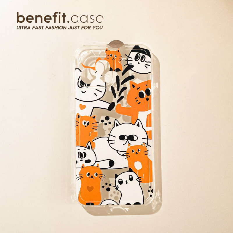 Benefit Japan-ROK ins and yellow white kittens apply Apple 13promax mobile phone protection shell cartoon iphone12mini transparent xsmax dumb xr silicon