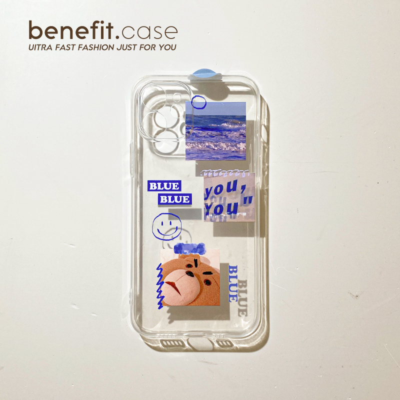 Benefit original blue small bear ins apply Apple 13promax mobile phone protection shell iphone12mini protective sheath xsmax transparent silicone xr