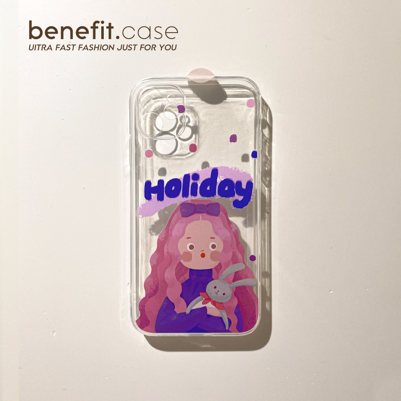 Benefit original purple girl applies Apple 13 promax mobile phone protection shell transparent iPhone 12mini cute xsmax Japanese and Korean xr art 8pl