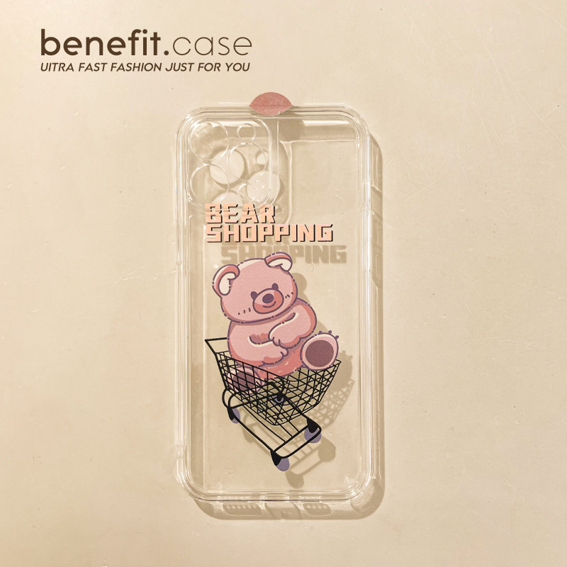 Benefit Japan-ROK cartoon Little Bear Shopping applies Apple 13promax mobile phone protection shell iphone12 transparent mini full package xsmax creative xr cute 8