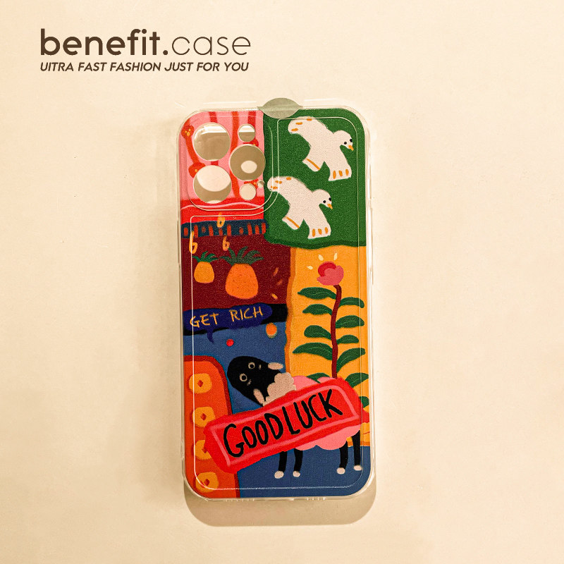 Benefit retro oil painting color collage suitable for Apple 13promax mobile phone shell iphone12 transparent mini cartoon 14promax soft 11xs silicon