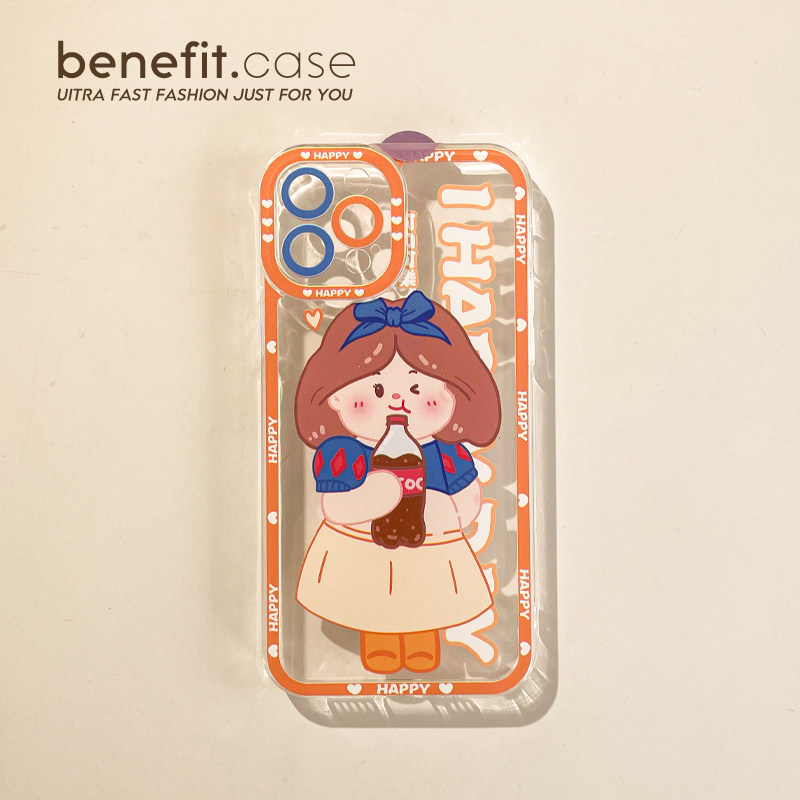 Benefit Cartoon Coke Girl applies Apple 13promax anti-fall mobile phone protection shell iphone12mini protective sleeve xsmax full package xr transparent 8p