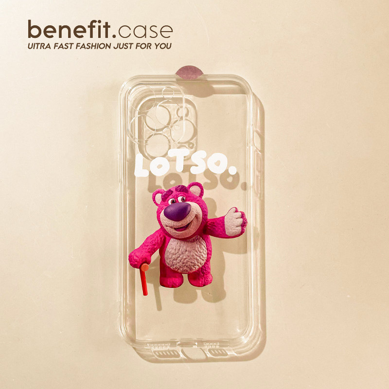 Benefit creative cute pink strawberry bear apply Apple 13promax mobile phone protective shell iphone12 transparent mini silicone xsmax cartoon xr bear 8
