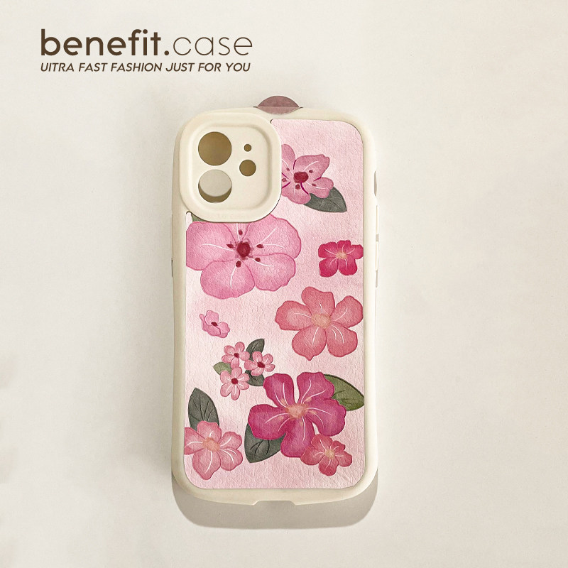 Benefit literature and art ins Korean style pink flower suitable for Apple 13promax mobile phone protective shell simple iphone12mini small fresh xsmax girl xr high