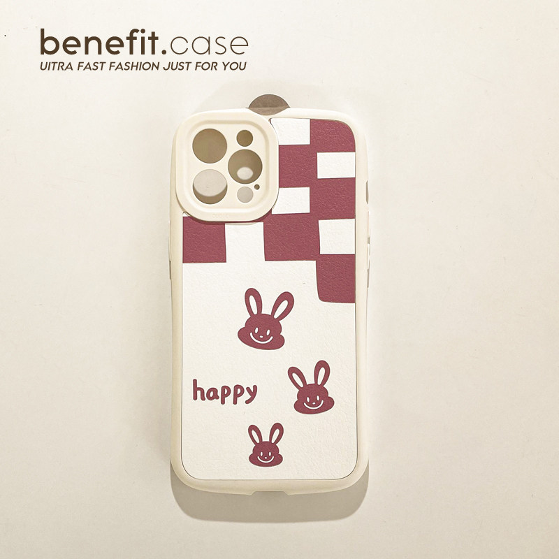 Benefit Japan-ROK cartoon chessboard lattice rabbit applies Apple 13promax mobile phone protection shell minimalist iphone12mini cute xsmax bestie xr silicone gel