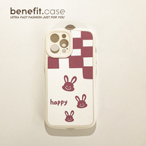 Benefit Japan-Japan Cartoon Chessboard Lattice Rabbit applies Apple 13promax mobile phone shell minimalist iphone12mini cute xsmax bestie xr silica gel 8p