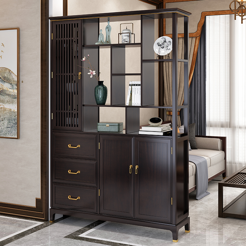 New Chinese entry into the family's cabinet Footwear Cabinet Integrated By Wall Living Room Door Hall Cabinet Partition Cabinet Room Cabinet Full Solid Wood Wine Cabinet