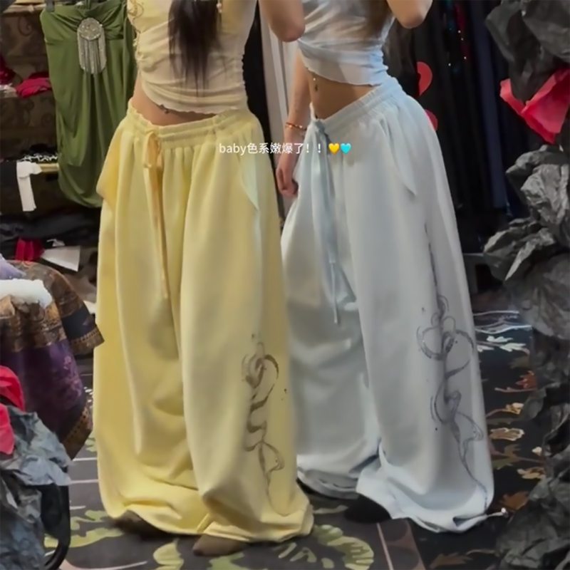 American Hip-Hop Style Sparkling Rhinestone Wide-Leg Pants for Women, Drawstring Drape Jazz Dance Pants, Casual Pants, Fashionable Sports Long Pants