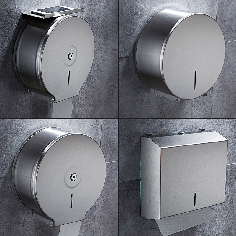Stainless steel large roll paper box public dressing room roll toilet paper tube hotel wall-mounted hand wipe large plate tissue box toilet paper holder