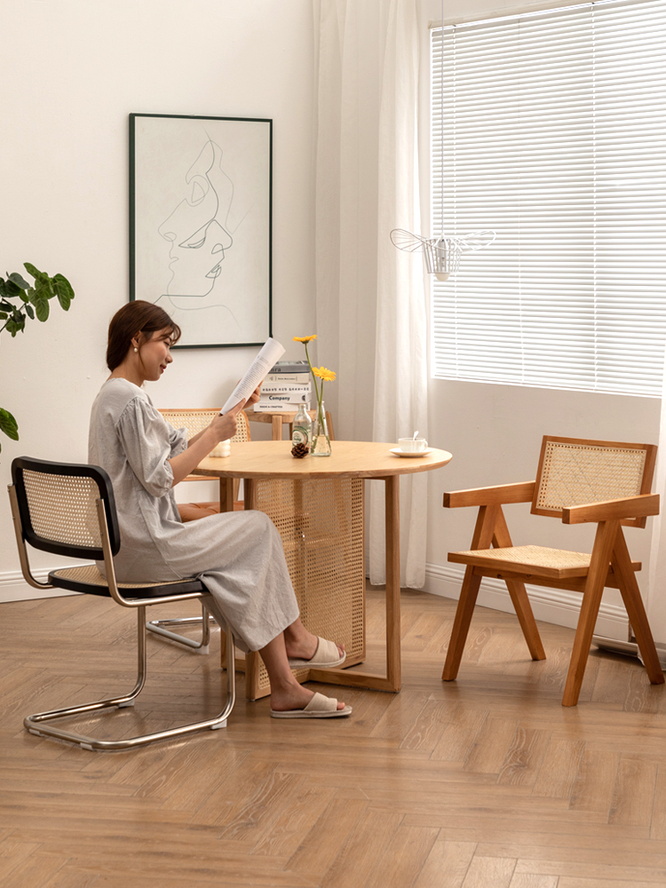 Nordic rattan choreography solid wood dining table and chairs set with medieval home dining room round dinner table Ministine Silence Hotel Small Table