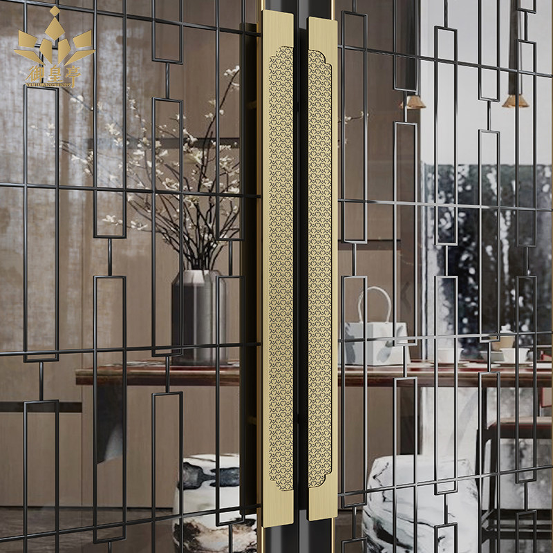 Simple glass door handle aluminum carving bronze sliding door pull handle high-end office conference room wooden door handle