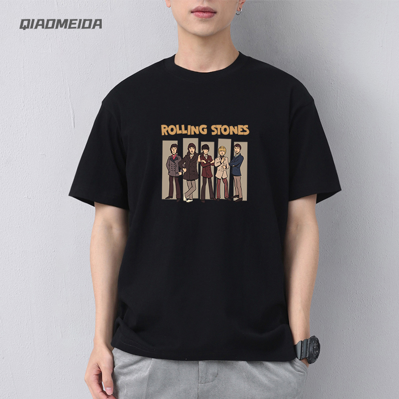 Pure Cotton Short-Sleeve Rolling Stones Vintage Retro T-Shirt Half-Sleeve Band Rock T-Shirt Unisex Versatile Casual Trendy Brand