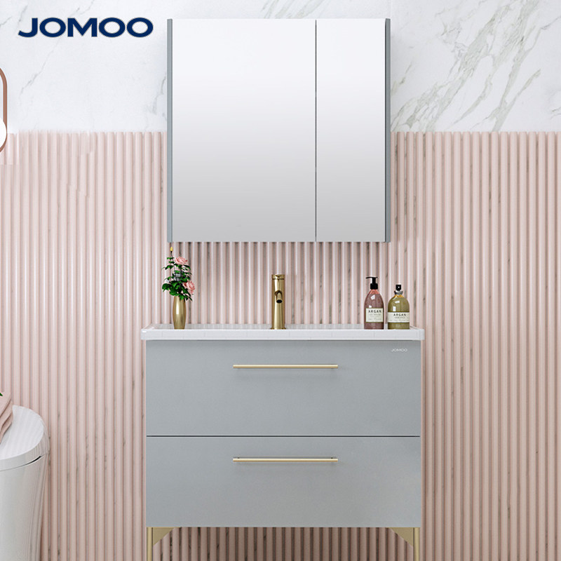 Nine Husbandry New Bathroom Cabinet Small floor-type face washing cabinet Modern simple washing table light luxury one ceramic basin