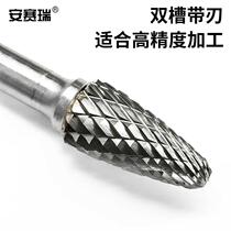 Anseery Rotary Filing Grinding Head Alloy Woodworking Electric Grinding Tungsten Steel Milling Cutter Cone Double Groove Handle 6mm Blade Diameter 6mm4A