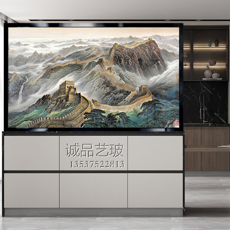 Art Glass Custom Tempered new screen Living room Xuanguan frosted light transmission painted double face 2022 Great Wall
