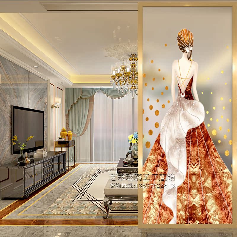 Art Glass Custom Screen Aisle Partition Living Room Double Face Frosted Light Transmission Painted Modern Light Lavish Abstract American