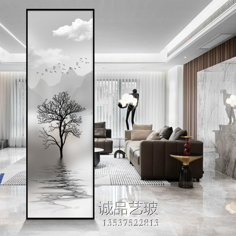 Art Glass Customised Steel New Screen Living Room Genguan Frosted Light Transmission Painted bifacial 2022 Abstract Tree