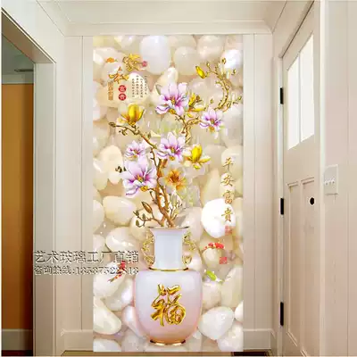 Art glass custom screen aisle partition living room double-sided frosted transparent color painting deep carving safe and rich