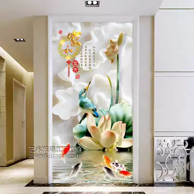 Art glass custom screen aisle partition living room double-sided frosted transparent color painting deep Carver and rich