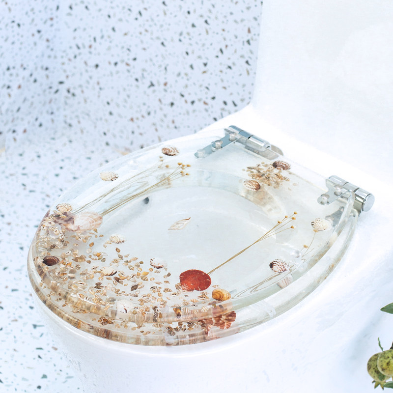 Transparent resin toilet cover universal toilet cover thickened slow-drop buffer mute color solid toilet ring really dry flower
