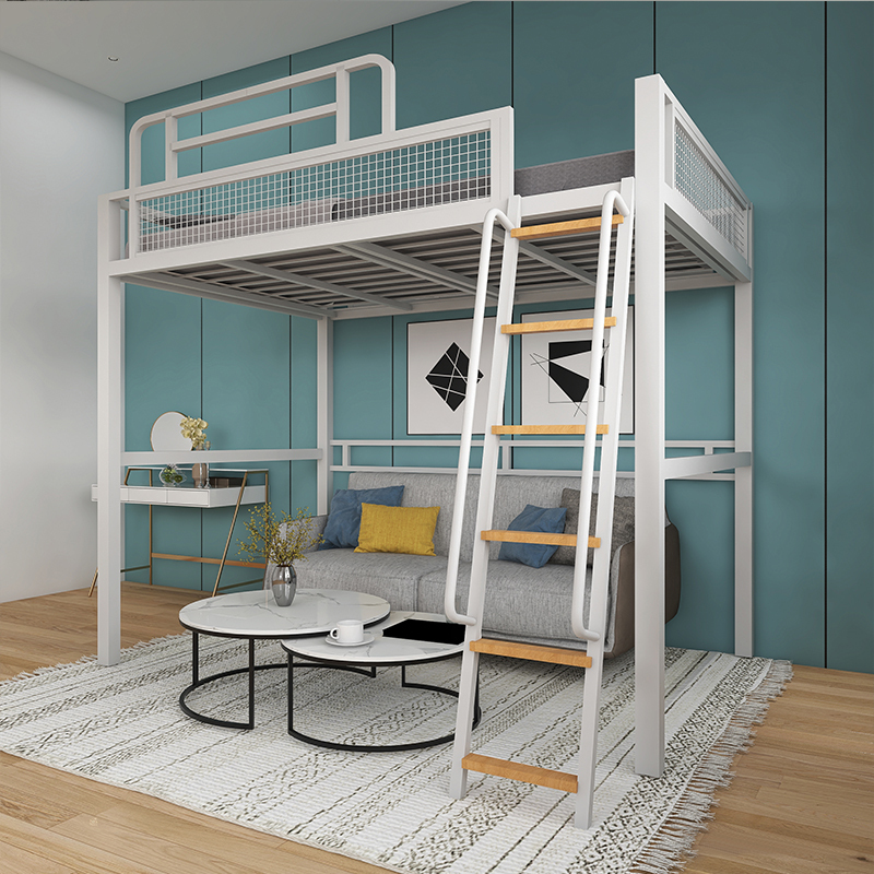 Mezzanine-Style Iron Bed Frame, Elevated Bed, Bunk Bed for Small Apartments, Low Duplex, Second Floor, Single-Person, Tielai's Wrought Iron Bed Mezzanine-Style Iron Bed Frame, Elevated Bed, Bunk Bed for Small Apartments, Low Duplex, Second Floor, Single-Person, Tielai's Wrought Iron Bed